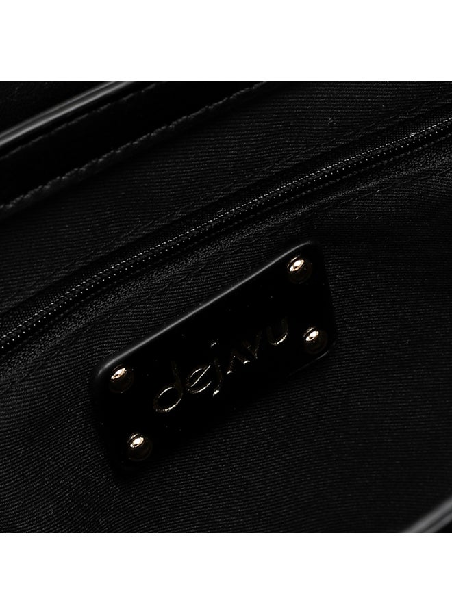 DejaVu Black Plain Leather Casual Cross-Body Bag - Image 4