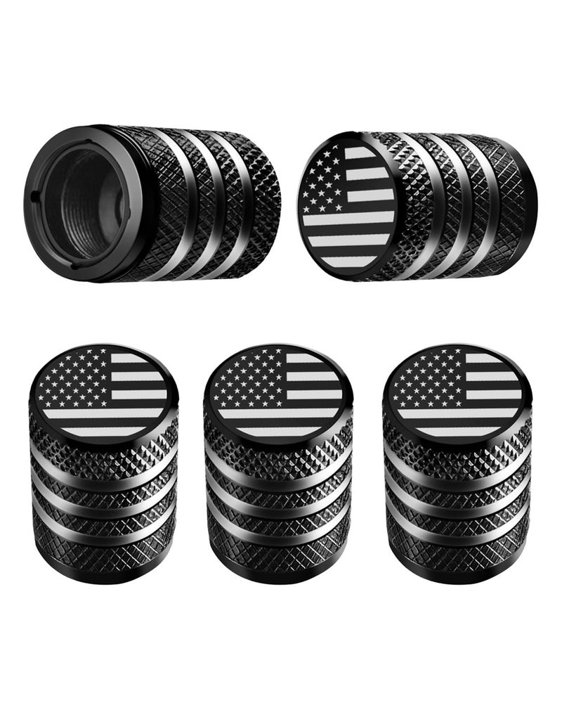 DECURCAR Tire Valve Stem Cap Cover - (5 Pack) Tire Air Cap Metal with Plastic Liner Corrosion Resistant Leak-Proof American Flag for Car Truck Motorcycle Bike Black - Image 1