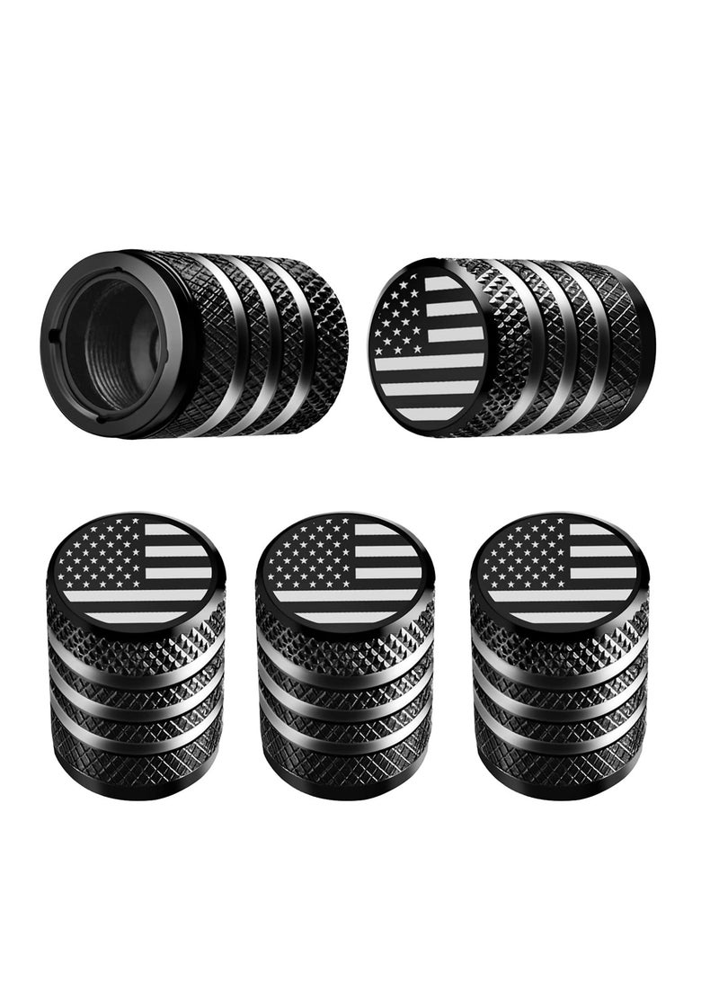 Tire Valve Stem Cap Cover - (5 Pack) Tire Air Cap Metal with Plastic Liner Corrosion Resistant Leak-Proof American Flag for Car Truck Motorcycle Bike Black - Image 1