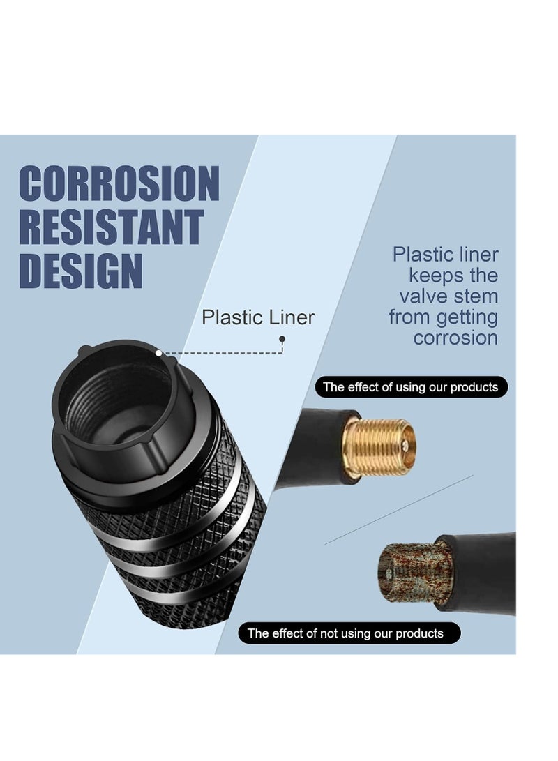 Tire Valve Stem Cap Cover - (5 Pack) Tire Air Cap Metal with Plastic Liner Corrosion Resistant Leak-Proof American Flag for Car Truck Motorcycle Bike Black - Image 4