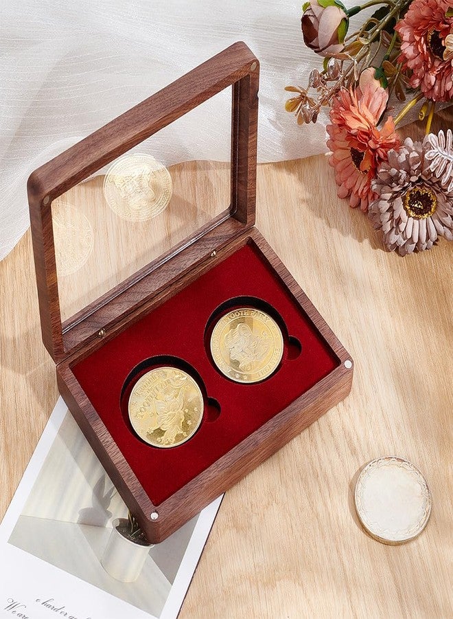 PLIGREAT Wood Double Coins Display Box, Rectangular Coin Collection Display Wooden Challenge Coin Presentation Displays Box Storage Case Commemorative Coins Holder for Collectors, 5.2"x3.8" - Image 2