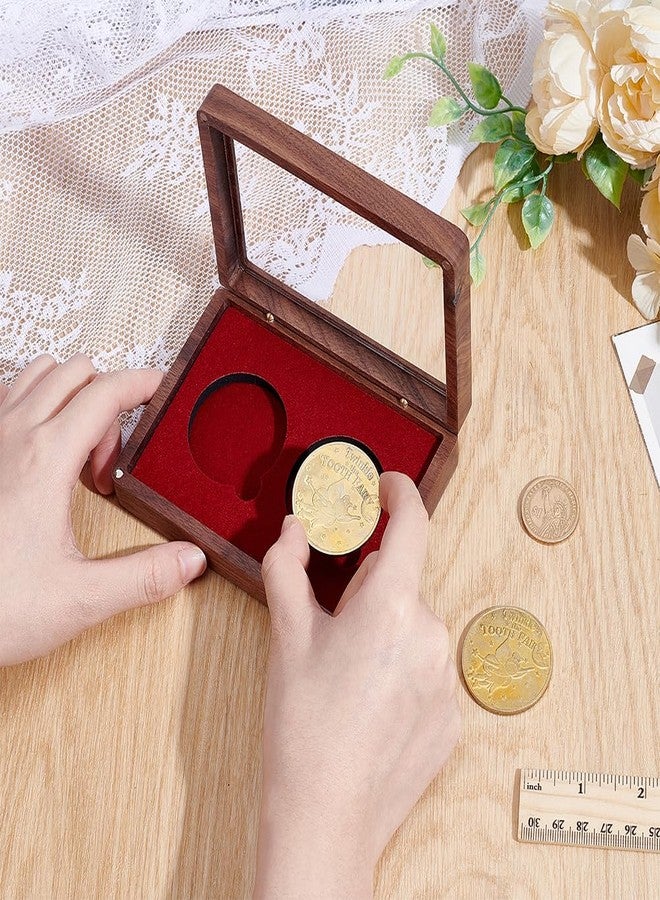 PLIGREAT Wood Double Coins Display Box, Rectangular Coin Collection Display Wooden Challenge Coin Presentation Displays Box Storage Case Commemorative Coins Holder for Collectors, 5.2"x3.8" - Image 3