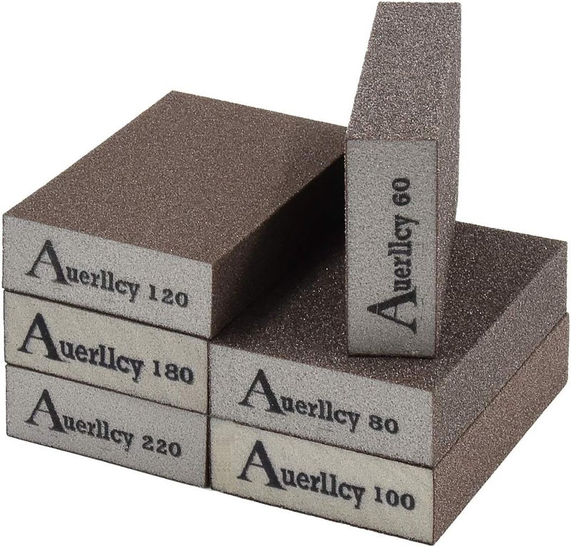 Auerllcy Sanding Sponge, 6 Pieces 60/80/100/120/180/220 Grit Sanding Blocks Assortment, Coarse/Medium/Fine. Washable and Reusable. - Image 1