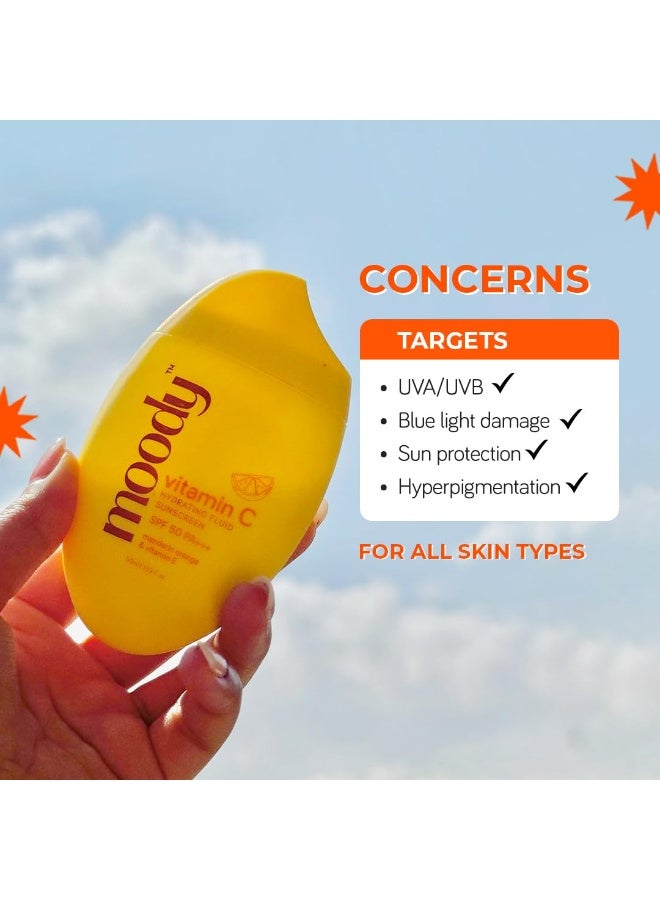  مودي واقي شمس مودي SPF 50 PA+++ بفيتامين C مع حماية من الأشعة فوق البنفسجية UVA وUVB والضوء الأزرق لبشرة متوهجة | ترطيب يدوم طويلاً، خفيف الوزن | غير دهني، سريع الامتصاص | خالي من اللمعان | للنساء والرجال | 50 مل - Image 5