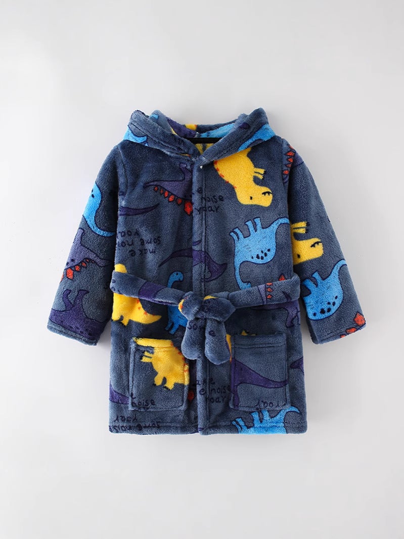 Children'S Bathrobe Flannel Baby Girl'S Home Clothes Cute Boy'S Pajamas Boy'S Girl'S Coral Fleece Nightgown - Image 5