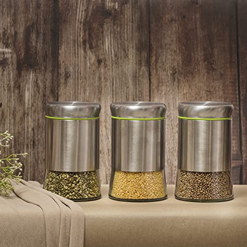 Mivana Glass Food Storage Airtight 550Ml,Containers For Kitchen Storage Container With Lid For Tea Coffee & Sugar, Dry Fruit Jars, Storage Box, Set Of 3 (3, M-21),Silver & Transparent - Image 1
