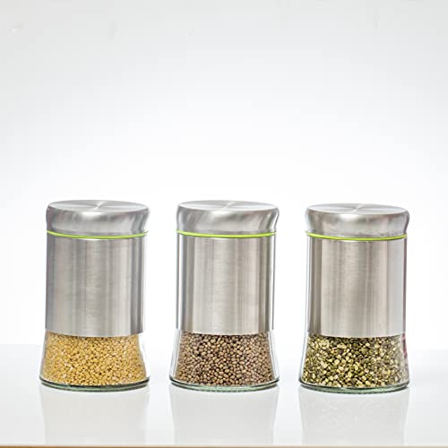 Mivana Glass Food Storage Airtight 550Ml,Containers For Kitchen Storage Container With Lid For Tea Coffee & Sugar, Dry Fruit Jars, Storage Box, Set Of 3 (3, M-21),Silver & Transparent - Image 2