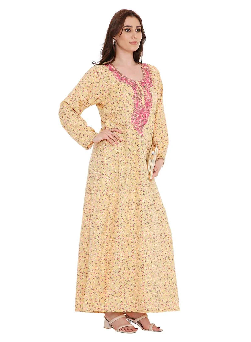 HANA & SARA elegant thread embroidery with tiny prints arabic kaftan jalabiya dresses
