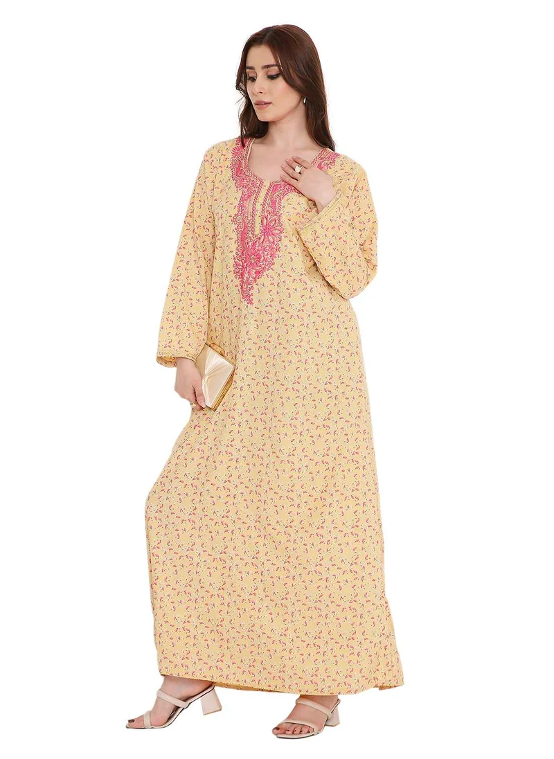 هانا آند سارا elegant thread embroidery with tiny prints arabic kaftan jalabiya dresses