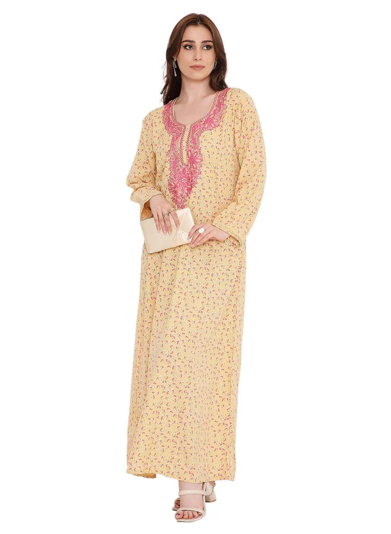 HANA & SARA elegant thread embroidery with tiny prints arabic kaftan jalabiya dresses