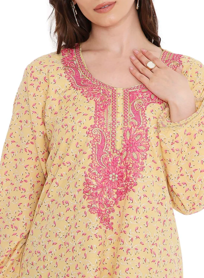 HANA & SARA elegant thread embroidery with tiny prints arabic kaftan jalabiya dresses