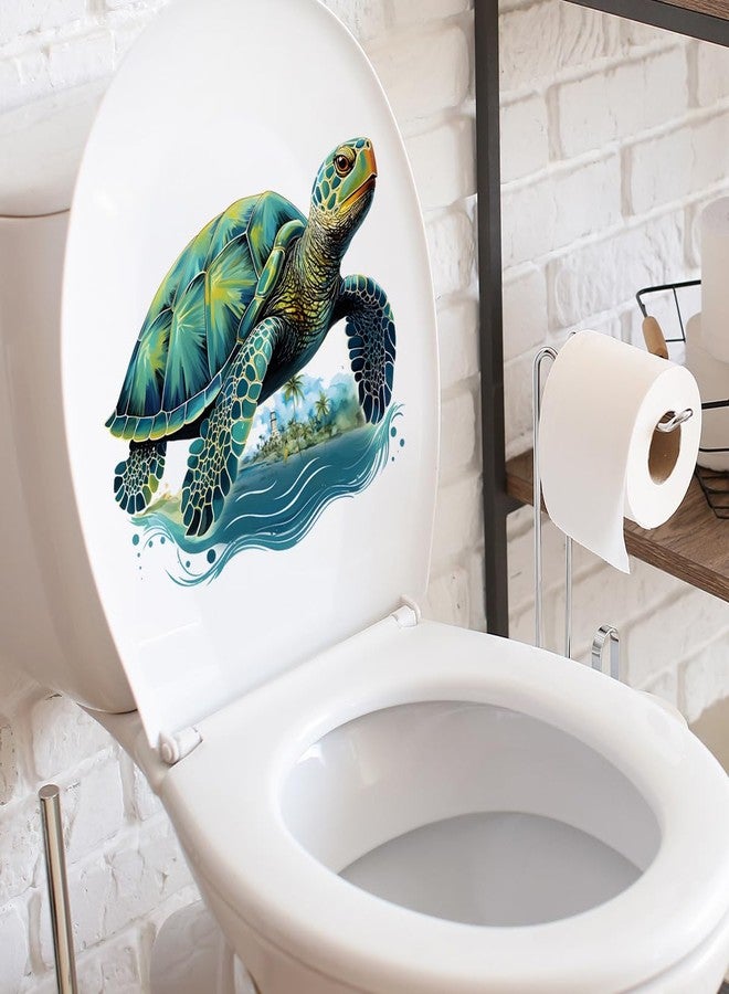 Paleery@FC Sea Turtles Toilet Cover Sticker Decals,Sea Turtles Turtle Ocean Waterproof Toilet Lid Tank Seat Decals Cistern Self-Adhesive Bathroom Wall Sticker - Image 3