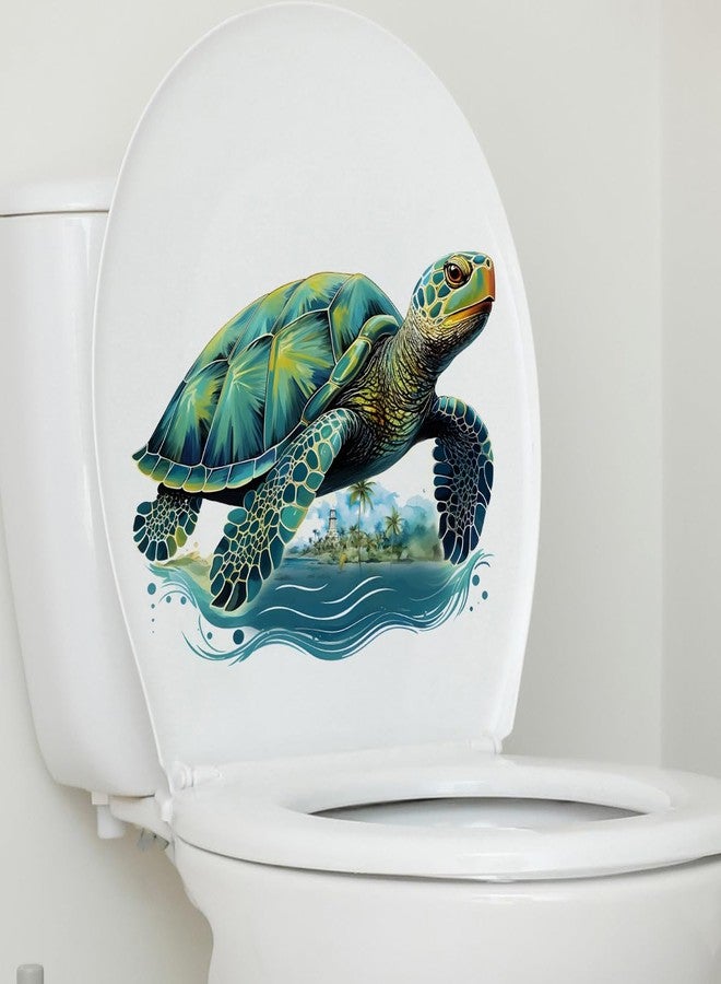 Paleery@FC Sea Turtles Toilet Cover Sticker Decals,Sea Turtles Turtle Ocean Waterproof Toilet Lid Tank Seat Decals Cistern Self-Adhesive Bathroom Wall Sticker - Image 1