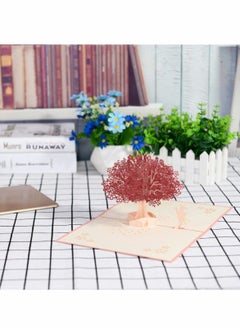 Y&D 3D Pop Up Card Romantic Lovers Card with Couples Under Red Cherry Tree Anniversary Wedding Birthday Envelope for Wife Husband Girlfriend Mother (Card1)  - Image 2