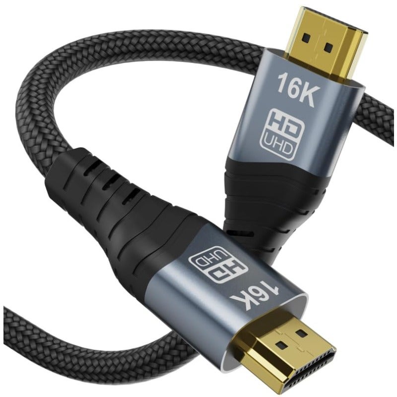 كابل HDMI 2.2 بسعة 16K، طوله 2 متر (6.6 قدم)، سرعة عالية، 96 جيجابت في الثانية، 12 بت، 16K عند 60 هرتز، 8K عند 240 هرتز، 4K عند 480 هرتز، مضفور، مطلي بالذهب، يدعم UHD HDR، متوافق مع HDCP، اتصال HDMI، مناسب لجهاز PS5 وشاشة الكمبيوتر والتلفزيون - Image 2