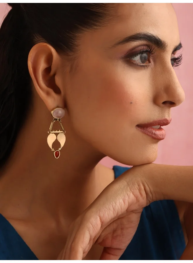 trueBrowns trueBrowns Brass Pink Stone Paisley Earrings