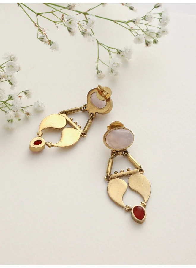 trueBrowns trueBrowns Brass Pink Stone Paisley Earrings