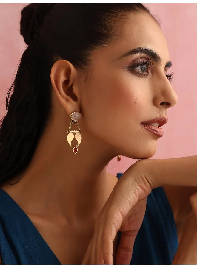 trueBrowns trueBrowns Brass Pink Stone Paisley Earrings