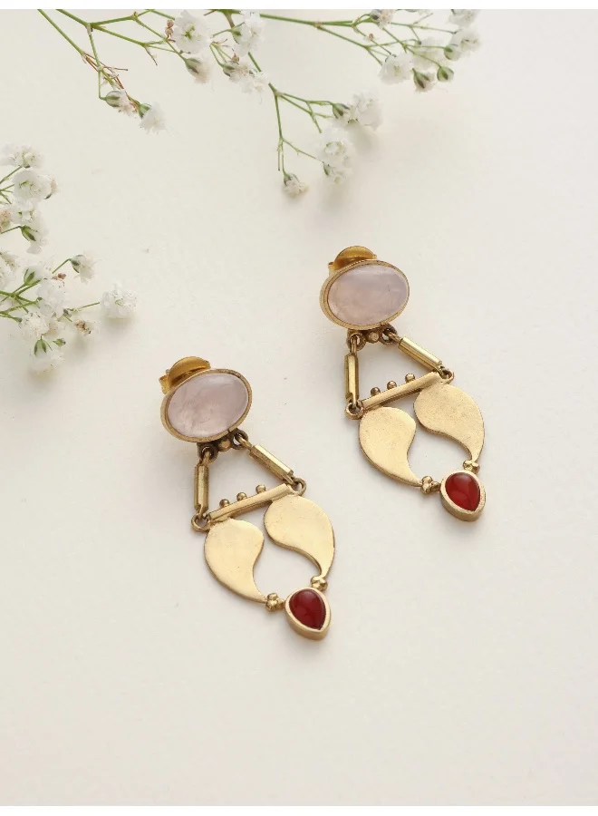 trueBrowns trueBrowns Brass Pink Stone Paisley Earrings