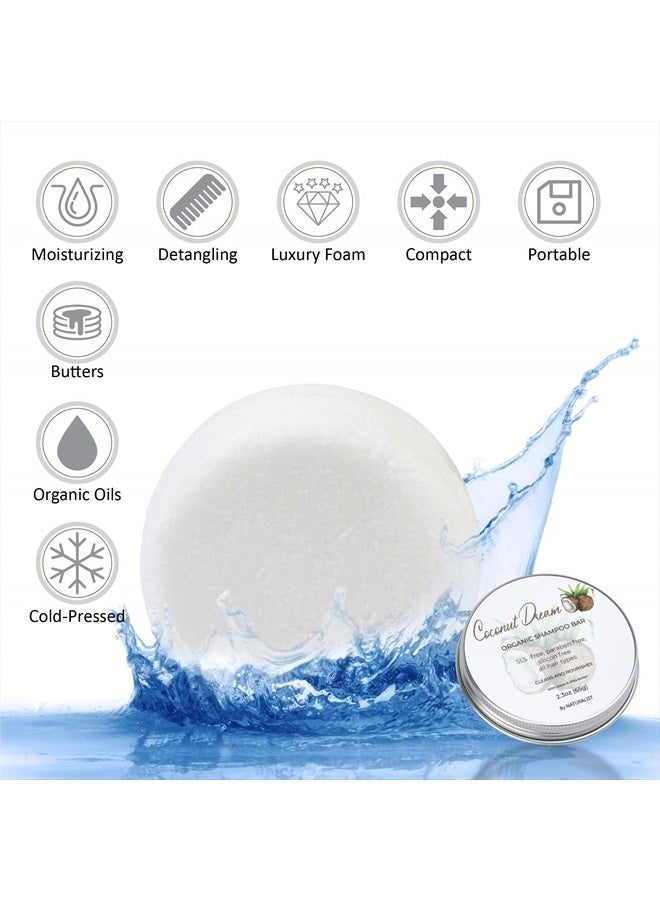 Naturalist Solid Shampoo Bar, 100% Organic, Plant Based, SLS Free, Vegan, All Hair Types & Body Care | pH Balanced, Plastic Free | Eco Friendly, Safe For Travel (coconut) - Image 3