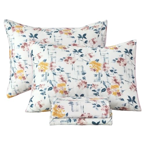 URBONUR Vintage Floral Printed Sheet Set Queen Size, 4-Piece - 100% Egyptian Cotton Sateen, Deep Pocket Cooling & Breathable Bedsheets - Purple Yellow Wildflowers Pattern, Soft Silky Bedding - Image 1