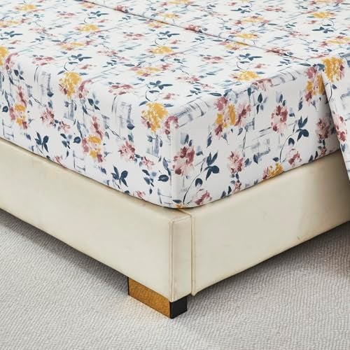 URBONUR Vintage Floral Printed Sheet Set Queen Size, 4-Piece - 100% Egyptian Cotton Sateen, Deep Pocket Cooling & Breathable Bedsheets - Purple Yellow Wildflowers Pattern, Soft Silky Bedding - Image 5