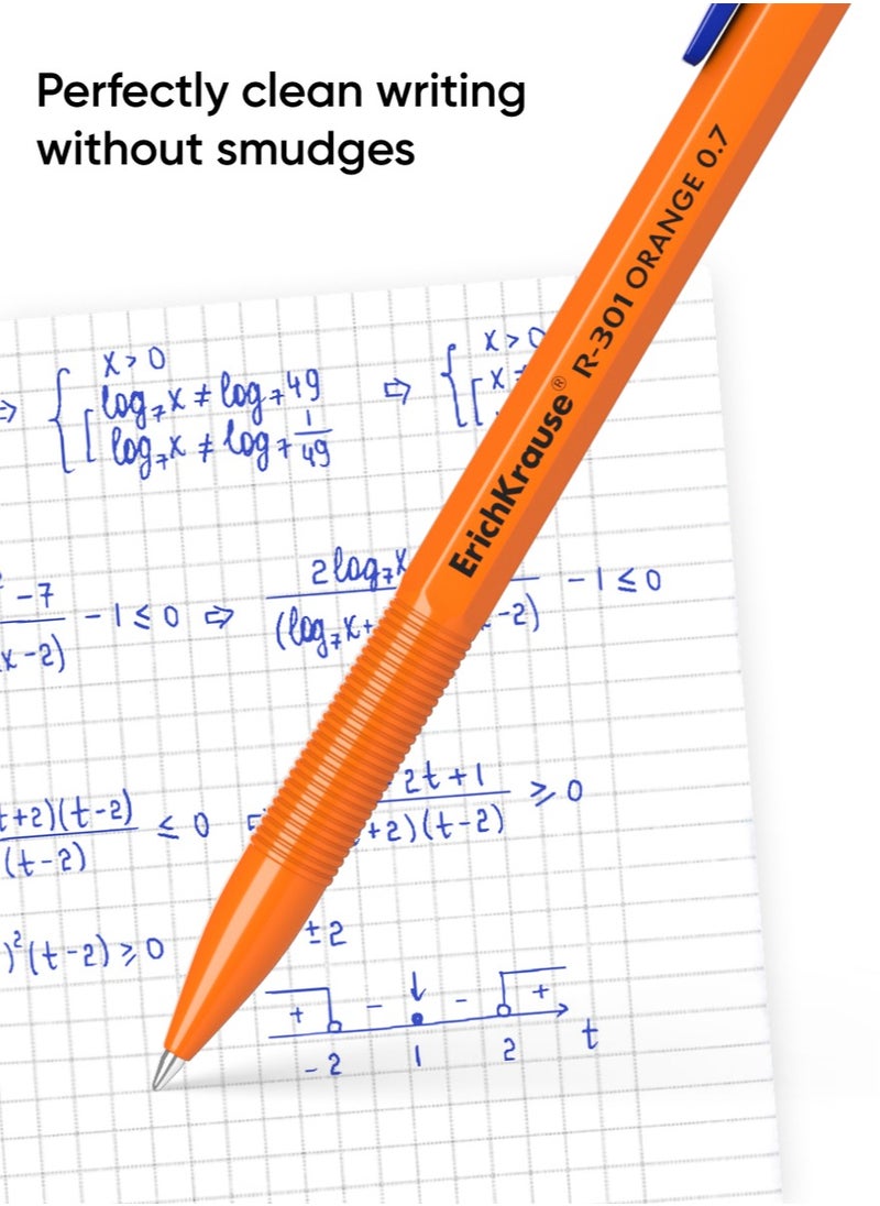 ErichKrause - مجموعة من 4 أقلام حبر جاف R-301 Stick Orange 0.7، لون الحبر: أزرق (في كيس بلاستيكي) - Image 1
