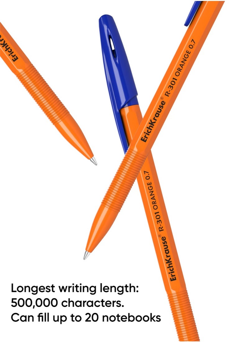 ErichKrause - مجموعة من 4 أقلام حبر جاف R-301 Stick Orange 0.7، لون الحبر: أزرق (في كيس بلاستيكي) - Image 1