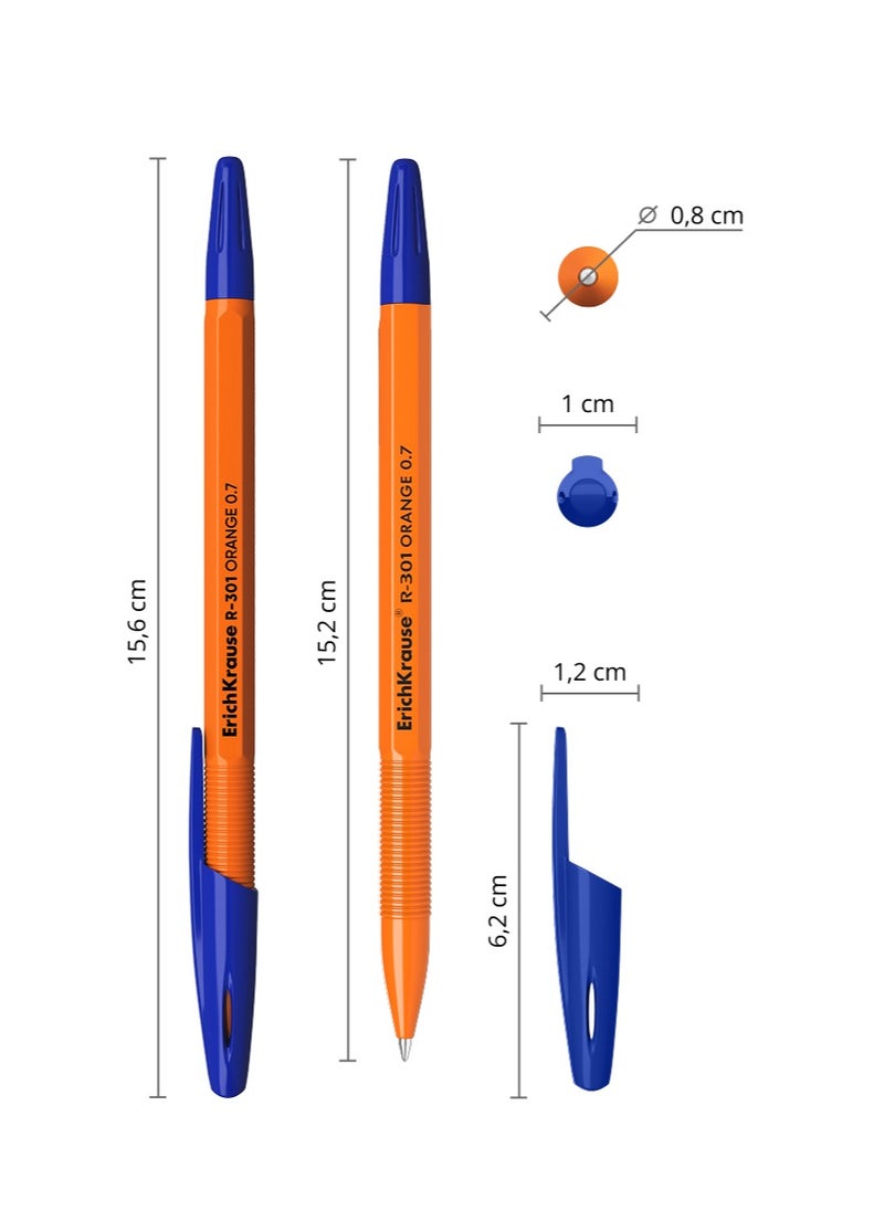 ErichKrause - مجموعة من 4 أقلام حبر جاف R-301 Stick Orange 0.7، لون الحبر: أزرق (في كيس بلاستيكي) - Image 1