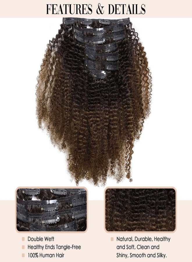 Caliee Afro Kinky Curly Afro 4B and 4C Coily Clip ins Hair Extensions Double Weft Top Grade Brazilian Natural Black Hair and Brown Two Tone Hair, 7 Piece, 20 Inch - Image 2