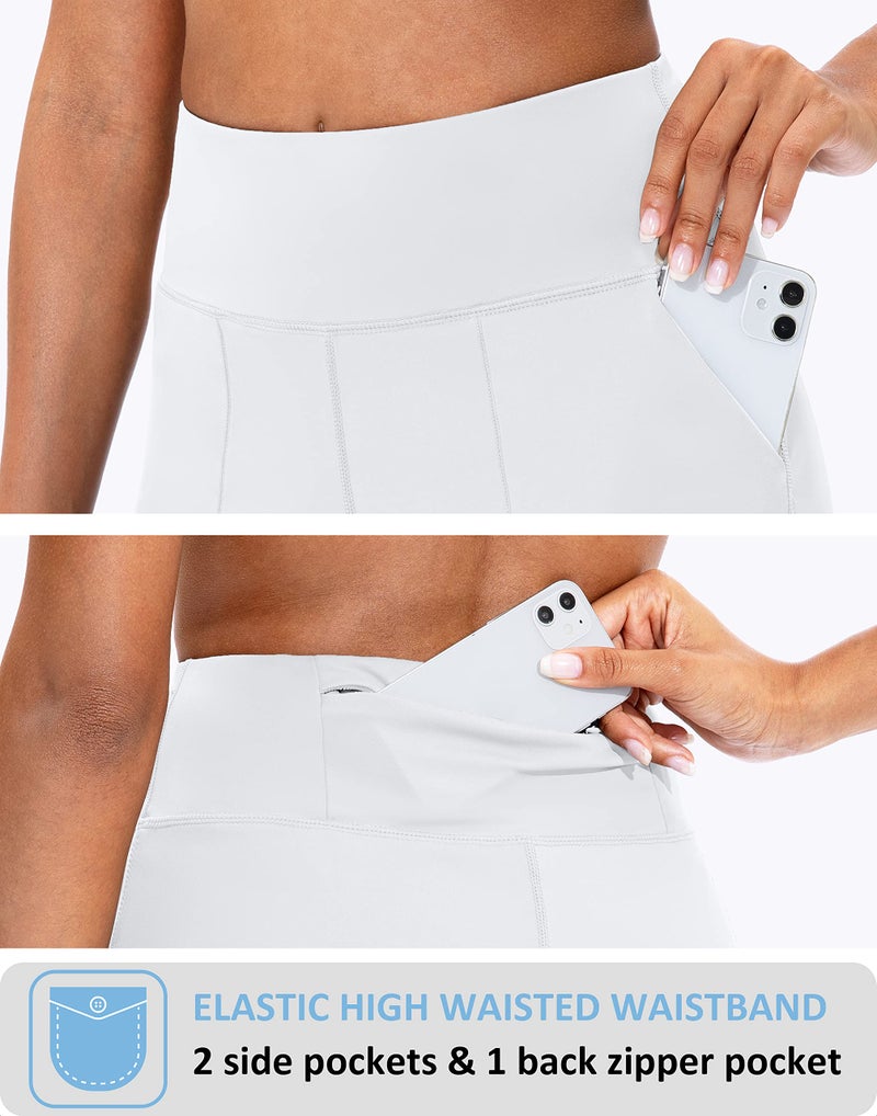 SANTINY Bermuda Shorts for Women with Zipper Pocket Womens High Waisted Long Shorts for Running Workout Athletic(White_L) - Image 3