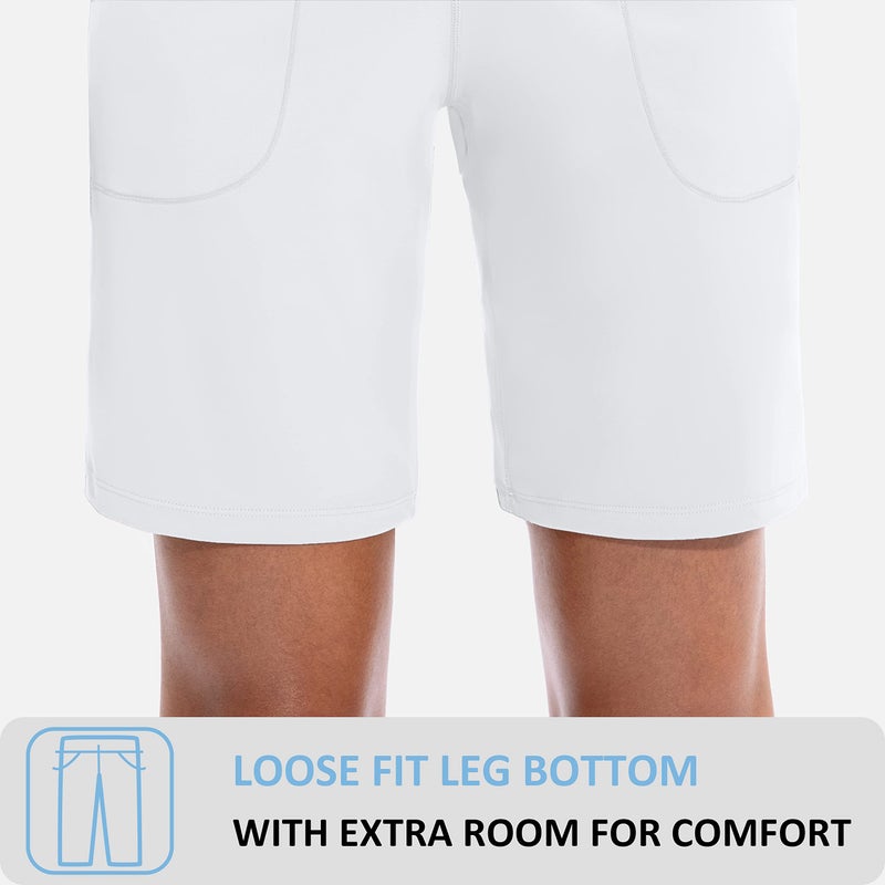 SANTINY Bermuda Shorts for Women with Zipper Pocket Womens High Waisted Long Shorts for Running Workout Athletic(White_L) - Image 4