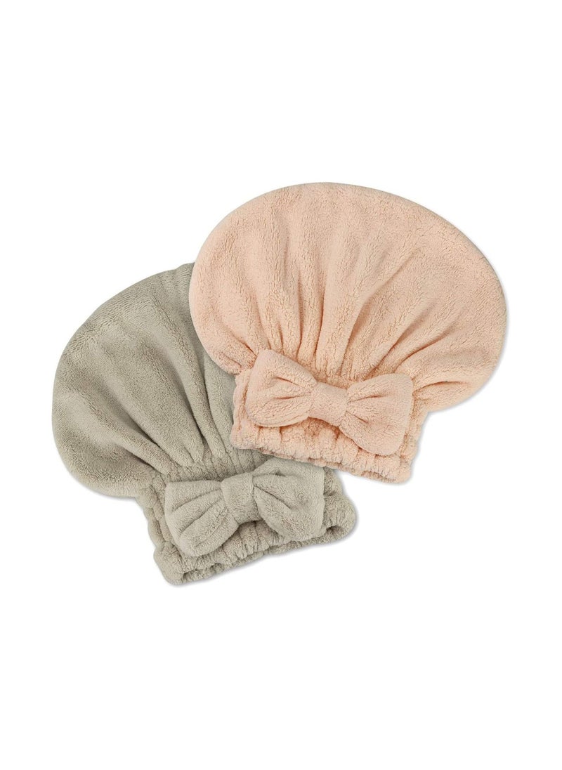 Hair Towel Wrap Microfiber Absorbent Towel with Bow-Knot Shower Cap for Hair Quick Dry Fast Drying Hair Caps for Women Soft Hair Turban for Wet Hair Long, Curly, Thick Hair 2 Pack - Image 2