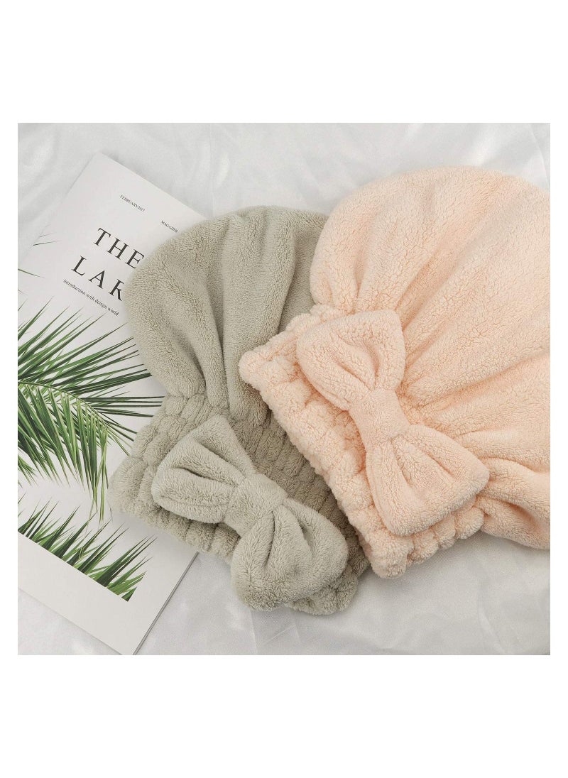 Hair Towel Wrap Microfiber Absorbent Towel with Bow-Knot Shower Cap for Hair Quick Dry Fast Drying Hair Caps for Women Soft Hair Turban for Wet Hair Long, Curly, Thick Hair 2 Pack - Image 4