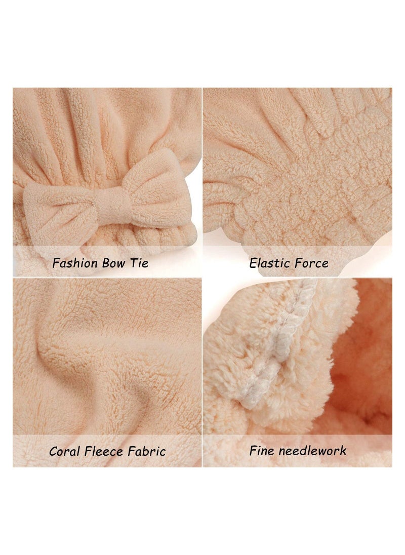 Hair Towel Wrap Microfiber Absorbent Towel with Bow-Knot Shower Cap for Hair Quick Dry Fast Drying Hair Caps for Women Soft Hair Turban for Wet Hair Long, Curly, Thick Hair 2 Pack - Image 3