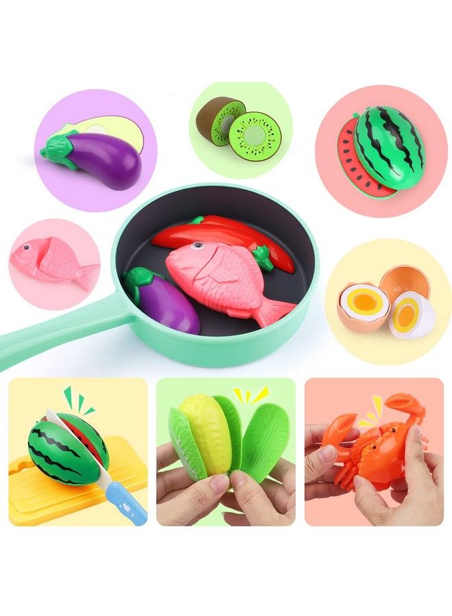 GILOBABY Play Kitchen Accessories Play Food Sets For Kids Kitchen Playset With Pots And Pans Set Cooking Utensils Preschool Learning Education Toys For Toddlers Birthday Gifts For Girls (Pink) - Image 3