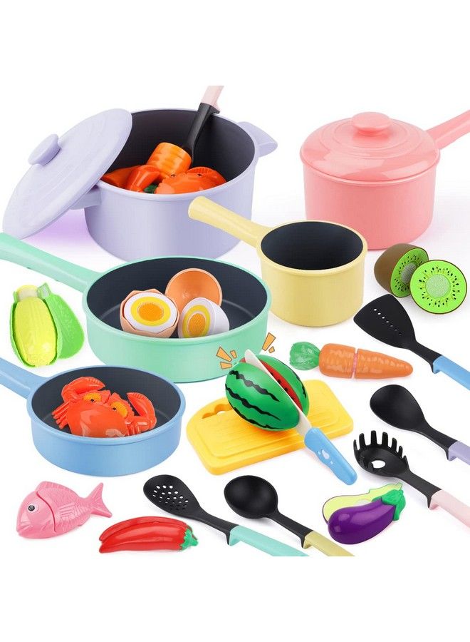 GILOBABY Play Kitchen Accessories Play Food Sets For Kids Kitchen Playset With Pots And Pans Set Cooking Utensils Preschool Learning Education Toys For Toddlers Birthday Gifts For Girls (Pink) - Image 2