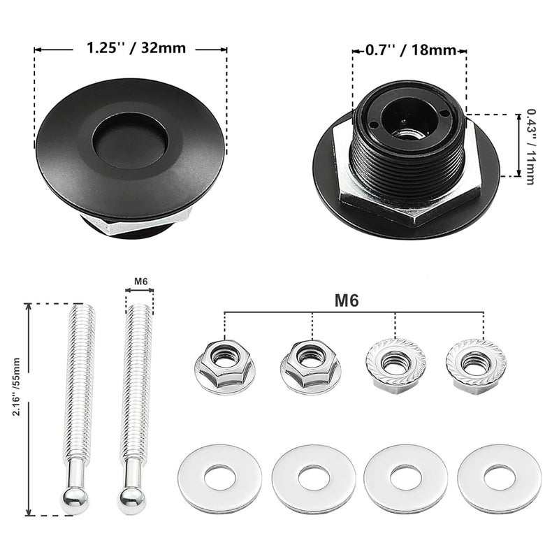 RVCAZON STETION Quick Release Latch License Plate Lock Clip 1.25" Diameter Aluminum Alloy Car Hood Pins Lock Clip Kit for Bumper Hood License Plate (2 Pack - Black) Classic modern blend design - Image 3
