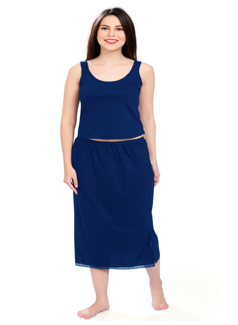 mybody Maxi Inskirt Pack1 Blue Cotton Underskirt for Women | Breathable Inner Skirt for Abaya, Gown & Maxi Dress | Comfortable Modest Wear with Elastic Waistband | Soft Daily Innerwear Layer - Image 1