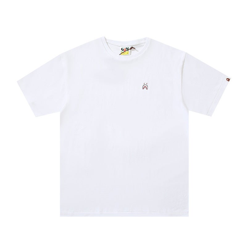 Japanese Trendy Brand Luminous Camouflage Embroidered Shark Print Short-Sleeved T-Shirt For Men And Women, Loose Half-Sleeved Shirt - Image 1