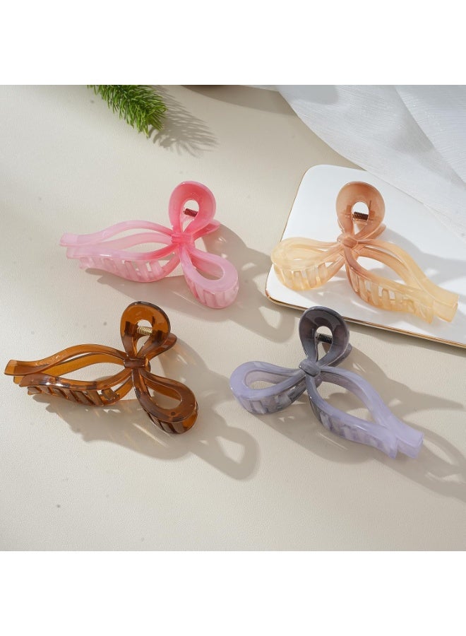 4Pcs Large Bow Hair Claw Clips for Women and Girls, Strong Hold Butterfly Hair Clips for Thick and Thin Hair, Nonslip Hair Accessories with Elegant Fabric Bow Design, Ideal for Travel and Vacation (Light Brown, Pink, Khaki, Gray) - Image 3