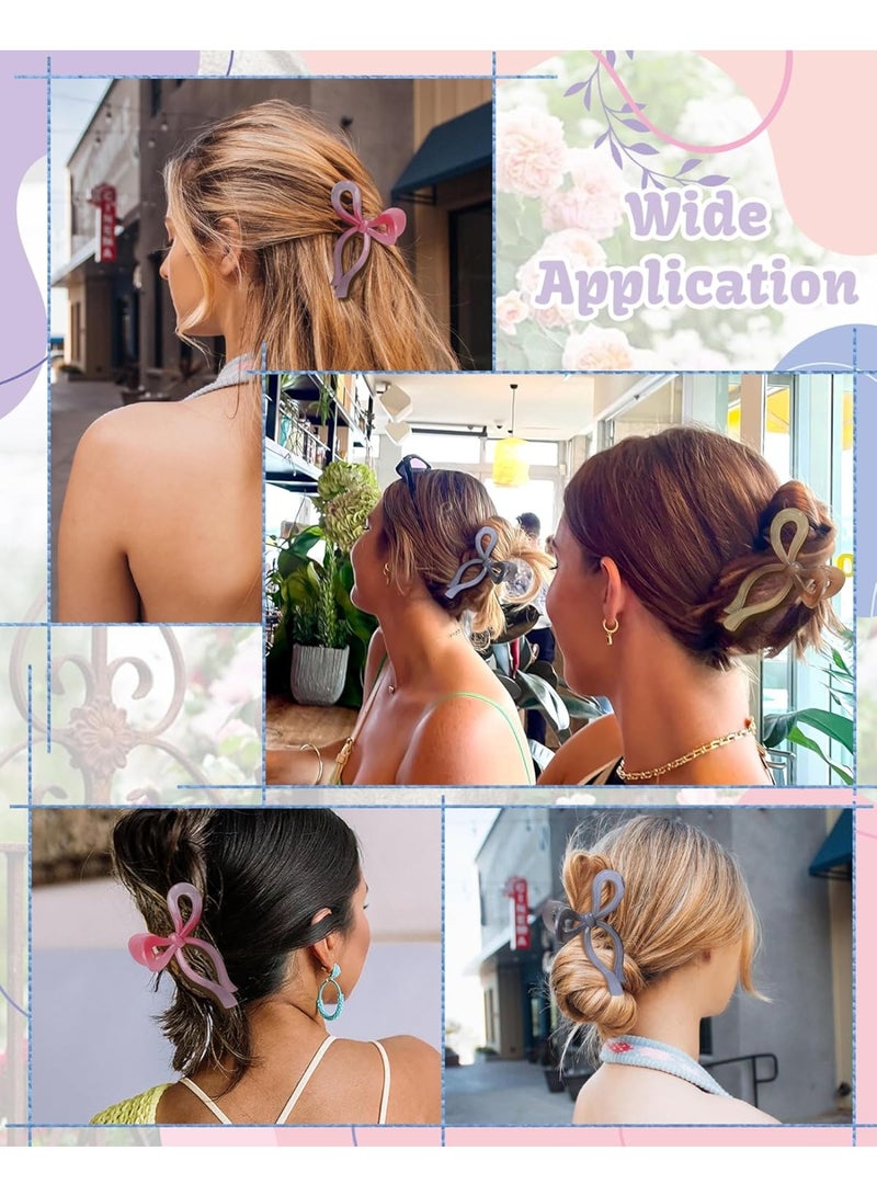 4Pcs Large Bow Hair Claw Clips for Women and Girls, Strong Hold Butterfly Hair Clips for Thick and Thin Hair, Nonslip Hair Accessories with Elegant Fabric Bow Design, Ideal for Travel and Vacation (Light Brown, Pink, Khaki, Gray) - Image 4