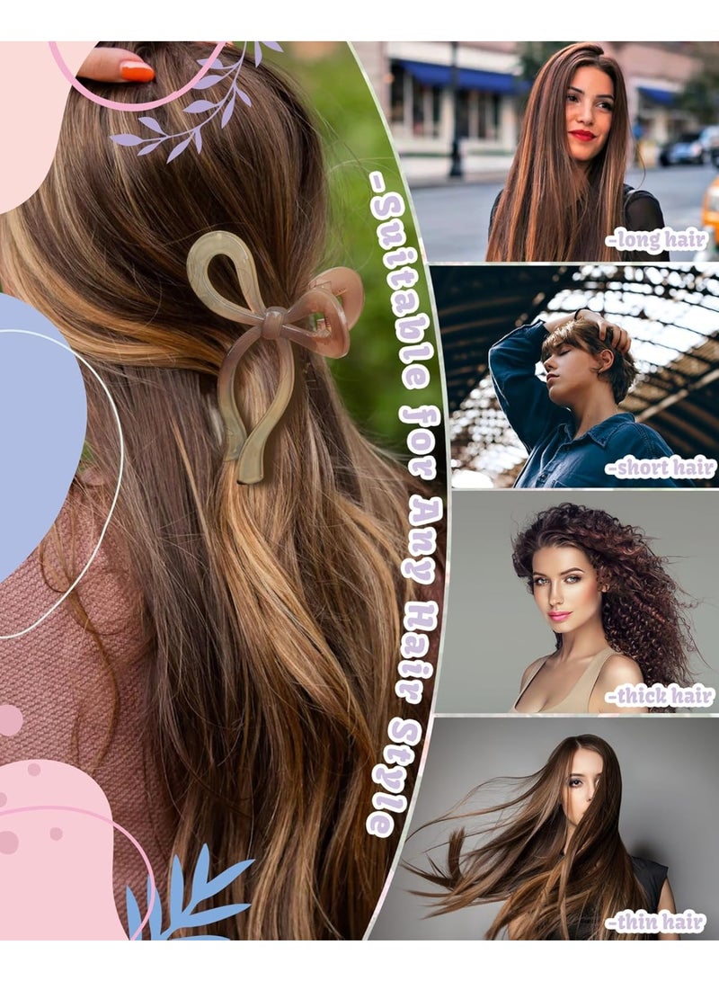 4Pcs Large Bow Hair Claw Clips for Women and Girls, Strong Hold Butterfly Hair Clips for Thick and Thin Hair, Nonslip Hair Accessories with Elegant Fabric Bow Design, Ideal for Travel and Vacation (Light Brown, Pink, Khaki, Gray) - Image 5