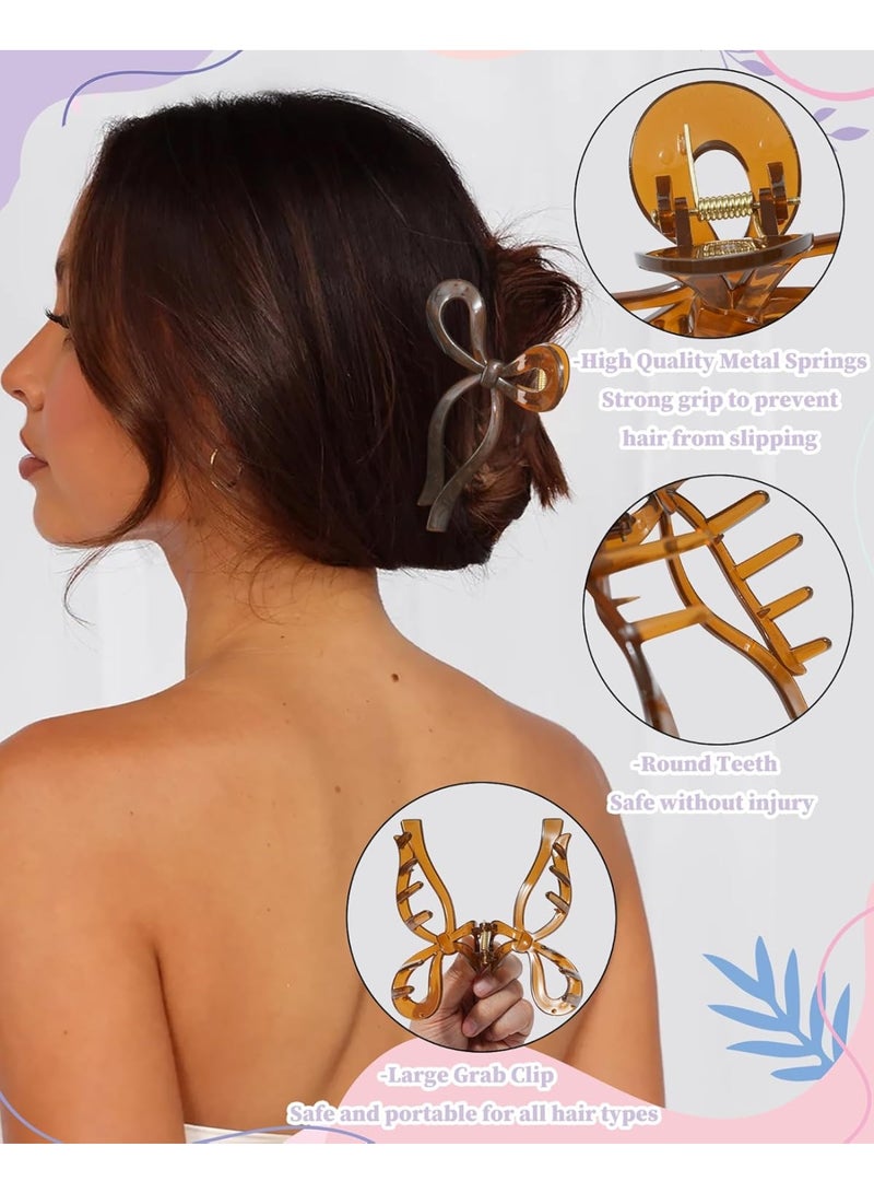4Pcs Large Bow Hair Claw Clips for Women and Girls, Strong Hold Butterfly Hair Clips for Thick and Thin Hair, Nonslip Hair Accessories with Elegant Fabric Bow Design, Ideal for Travel and Vacation (Light Brown, Pink, Khaki, Gray) - Image 2