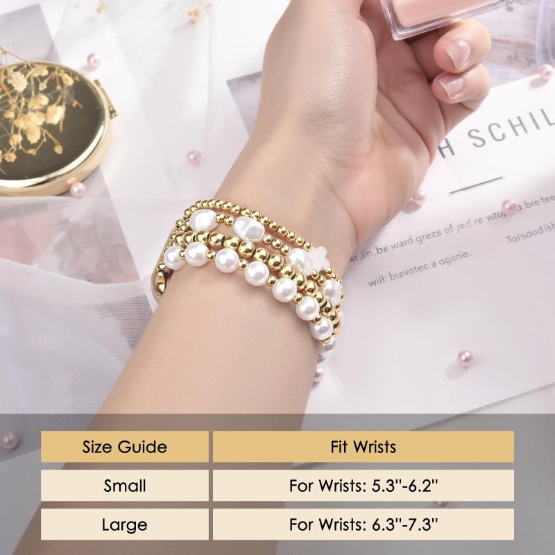 AIRSPO Gold Beaded Bracelets Compatible for Apple Watch Band 38mm 40mm 41mm 42mm 44mm 45mm Women, Fashion Handmade Dressy iPhone Watch Bands Elastic Strap for iWatch Series SE 8 7 6 5 4 3 2 1 (Cross White, 38mm/40mm/41mm-S(5.3"-6.2")) - Image 4