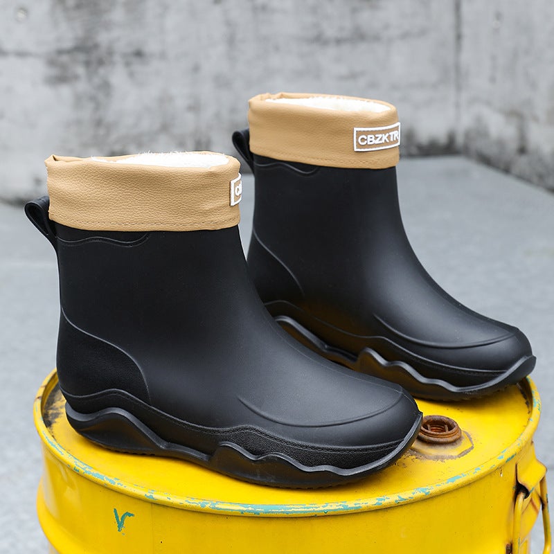 Rain Boots For Couples New Fashion British Rain Boots Plastic Waterproof Rain Boots Outdoor Non-Slip Rain Boots Thick Bottom Water Shoes For Men And Women - Image 1