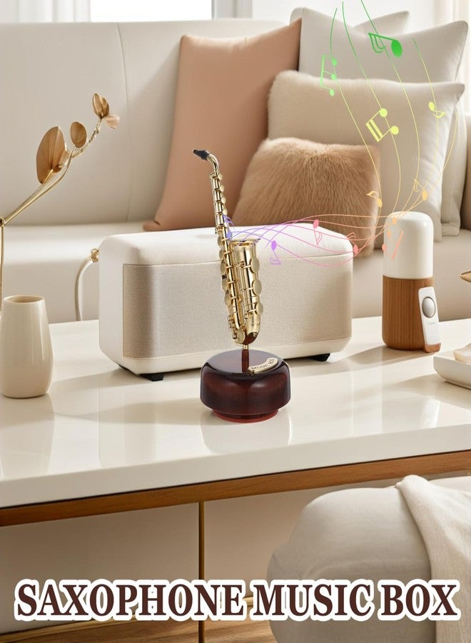 TOPPERFUN Mini Saxophone Music Box, 7.9in Classic Home Decorative Saxophone, Small Musical Mum Trinket Instrument Ornaments for Home Decoration Housewarming Desktop - Image 3