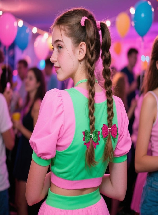 Hapdoo 2pcs Pink Green Witch Hair Bow Clips, Witch Hair Accessories Bows Clip for Girls Gifts for Movie Fans, Style B - Image 4