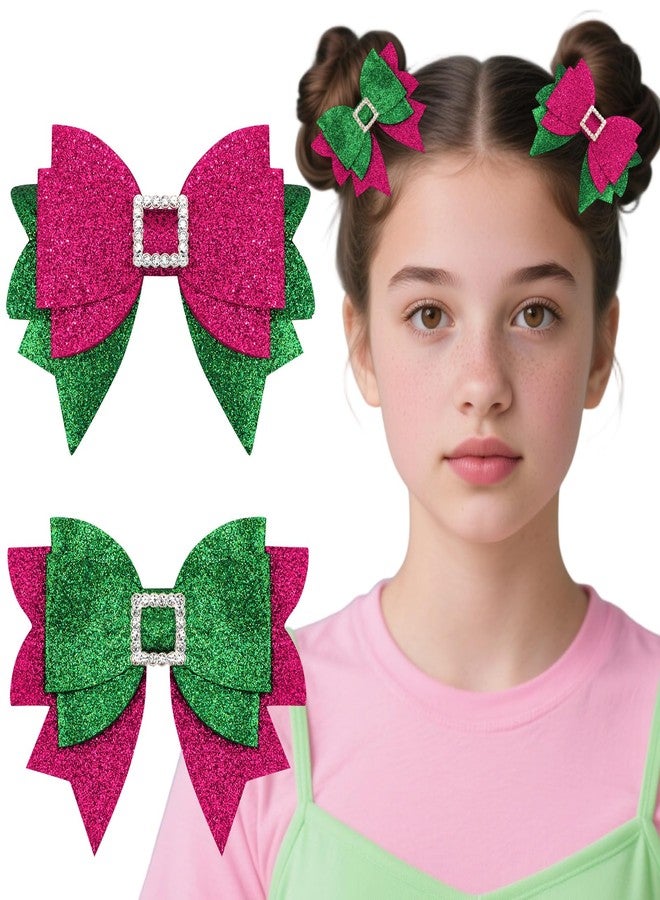 Hapdoo 2pcs Pink Green Witch Hair Bow Clips, Witch Hair Accessories Bows Clip for Girls Gifts for Movie Fans, Style B - Image 1