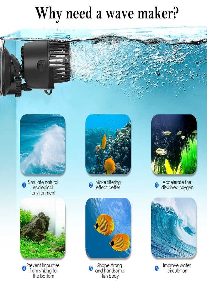 AQQA Aquarium Wave Maker,3W/5W/10W/15W Suction Cup Fish Tank Single Powerhead Pump，110V/60Hz Ultra Quiet Submersible Circulation Pump,360°Adjustable For Freshwater Saltwater Black - Image 2